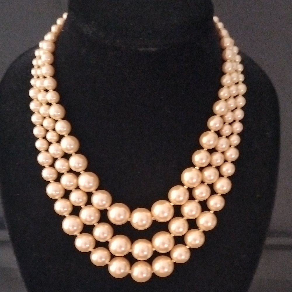 Charter Club Chunky 3 Strand Champagne Colored Faux Pearl Statement Necklace
